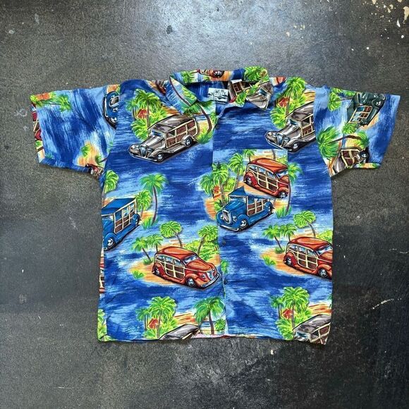 Pineapple Connection Blue Hawaiian Button Up Shirt Mens Size Large 100% Rayon - Picture 1 of 7